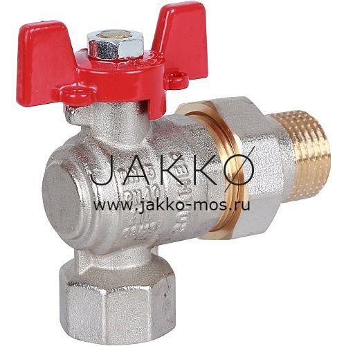 Шаровой кран ROMMER угловой с американкой 3/4" ВН/НР, ручка бабочка RBV-0006-0610220