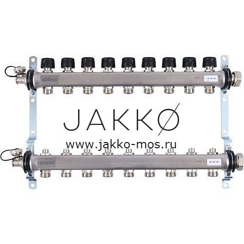 Коллектор с клапанами Uponor стальной SMART S Выходы 9x3/4″ Евроконус