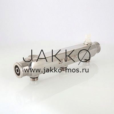 Коллектор Valtec из нержавеющей стали с межосевым расстоянием выходов 100 мм 1" 2 x 1/2"