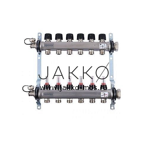 Коллектор с расходомерами Uponor стальной SMART S Выходы 6x3/4 Евроконус
