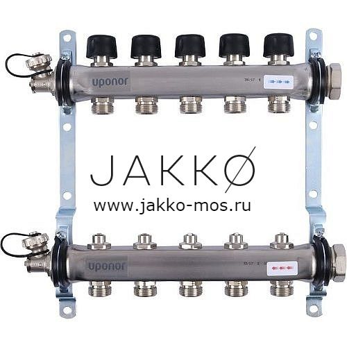 Коллектор с клапанами Uponor стальной SMART S Выходы 5x3/4″ Евроконус