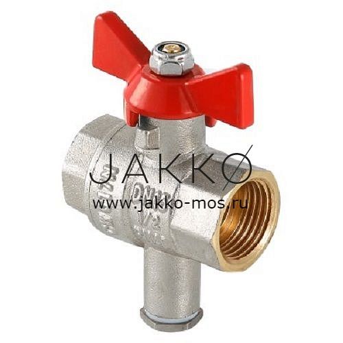 Кран шаровой VALTEC для подключения датчика температуры 1/2" ВР-ВР, ручка-бабочка