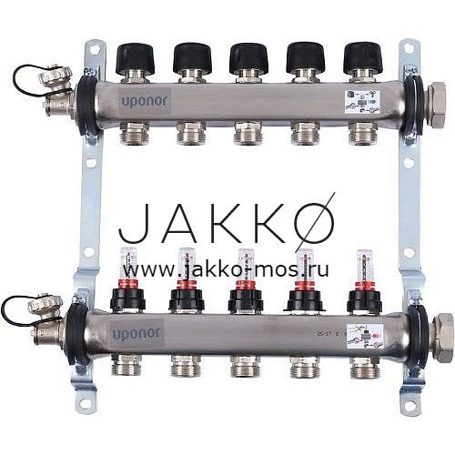 Коллектор с расходомерами Uponor стальной SMART S Выходы 5x3/4 Евроконус