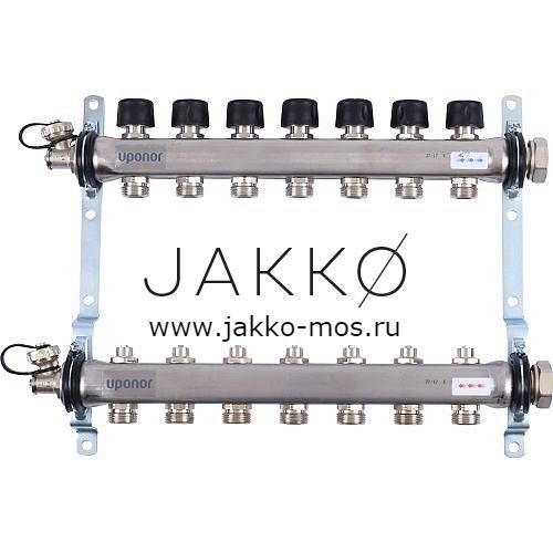 Коллектор с клапанами Uponor стальной SMART S Выходы 7x3/4″ Евроконус