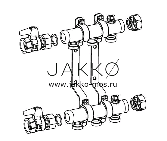 Коллектор распределительный Rehau HLV 9 на девять контуров 1" х 3/4" EU