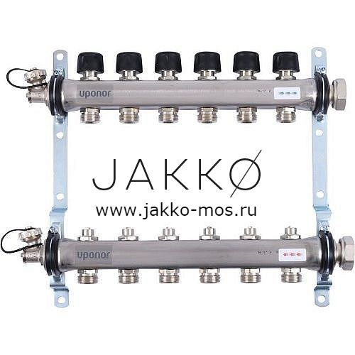 Коллектор с клапанами Uponor стальной SMART S Выходы 6x3/4″ Евроконус
