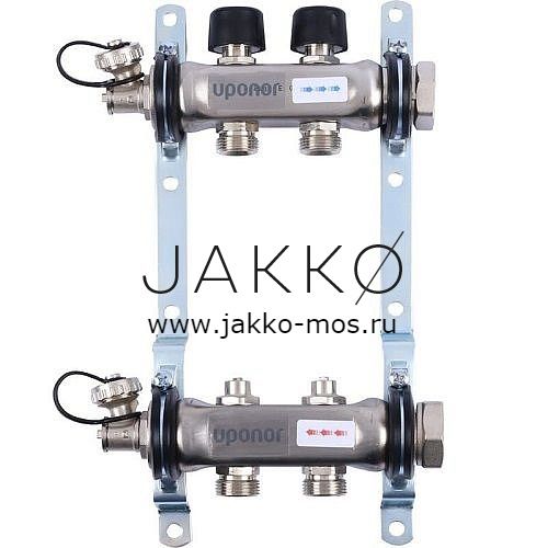 Коллектор с клапанами Uponor стальной SMART S Выходы 3x3/4″ Евроконус