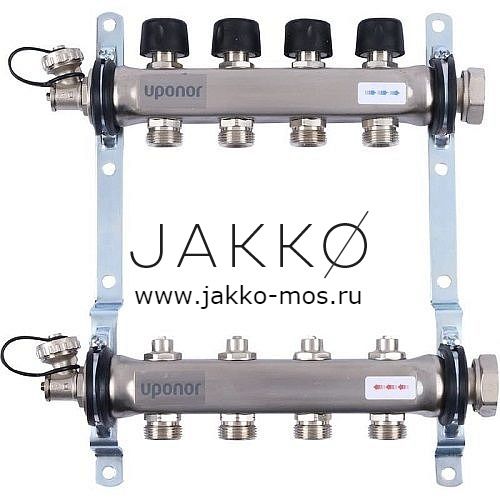 Коллектор с клапанами Uponor стальной SMART S Выходы 4x3/4″ Евроконус