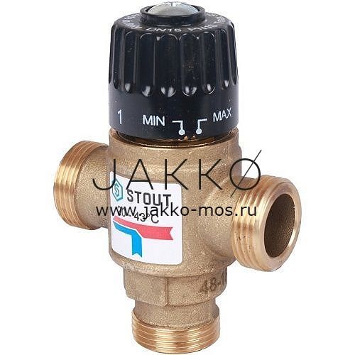 Термостатический смесительный клапан Stout для систем отопления и ГВС 3/4” НР 20-43 °С KV 1,6 м³/ч